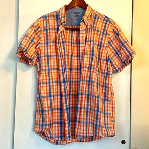 Izod L orange plaid button down